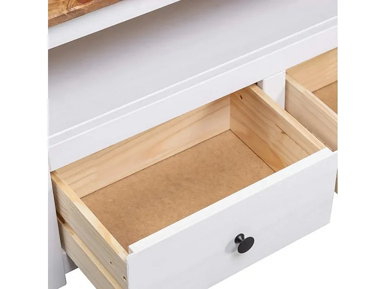 Meuble TV 2 tiroirs pin massif foncé et blanc Urda 93cm