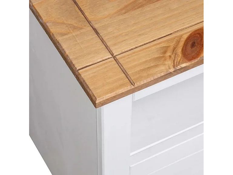 Meuble TV 2 tiroirs pin massif foncé et blanc Urda 93cm