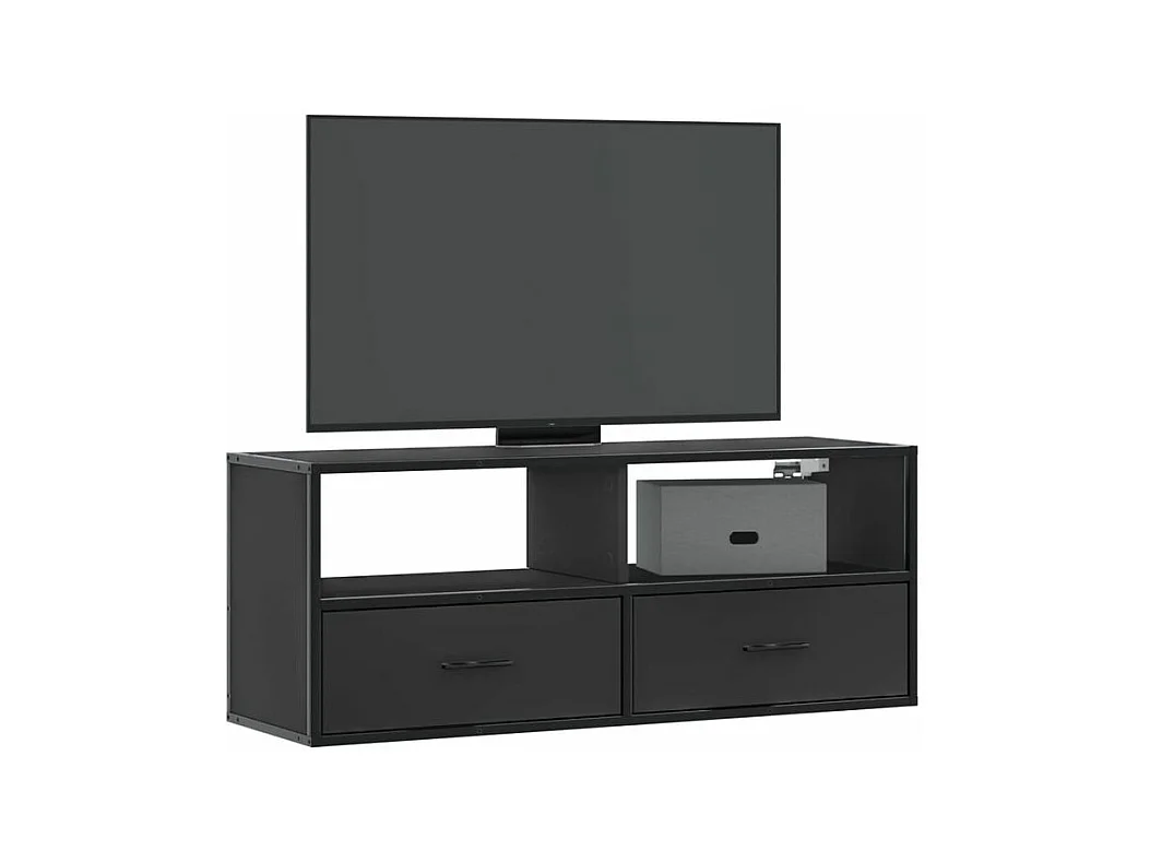 Meuble TV noir 100x31x39,5 bois d'ingénierie et métal