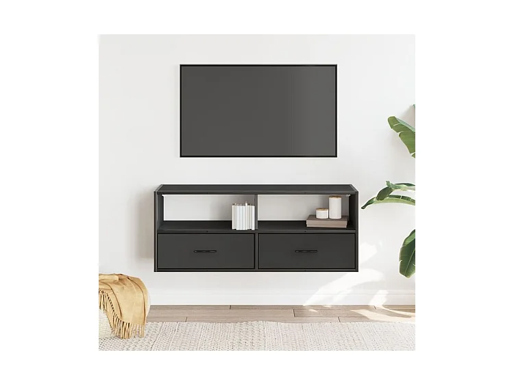 Meuble TV noir 100x31x39,5 bois d'ingénierie et métal