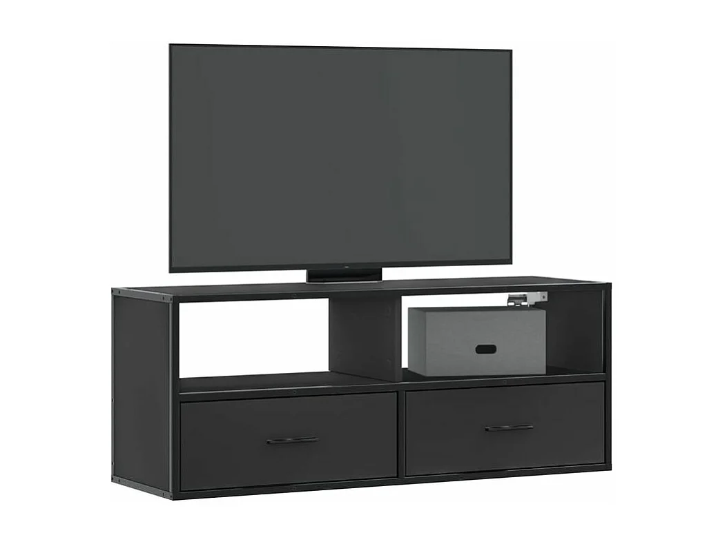 Meuble TV noir 100x31x39,5 bois d'ingénierie et métal