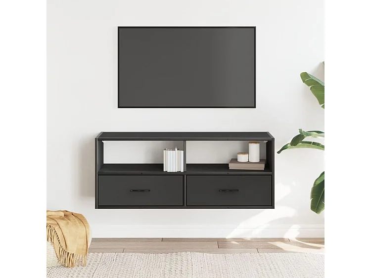 Meuble TV noir 100x31x39,5 bois d'ingénierie et métal