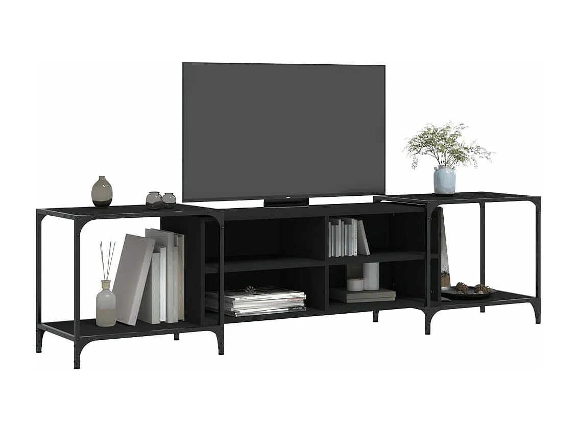 Meuble TV noir 203x37x50 bois d'ingénierie