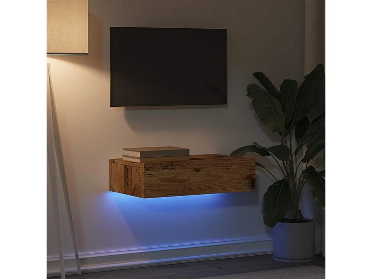 Meuble TV avec éclairage LED vieux bois 60x35x15,5