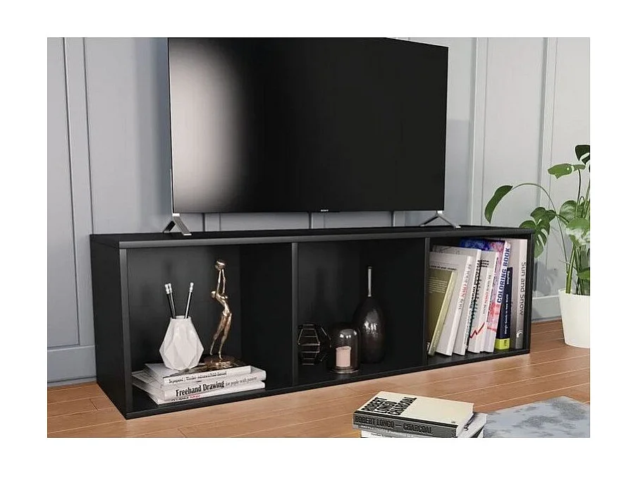 Meuble TV 3 niches bois noir Membi 114cm