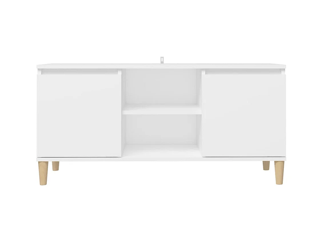 Meuble TV avec pieds en bois massif Blanc 103,5x35x50