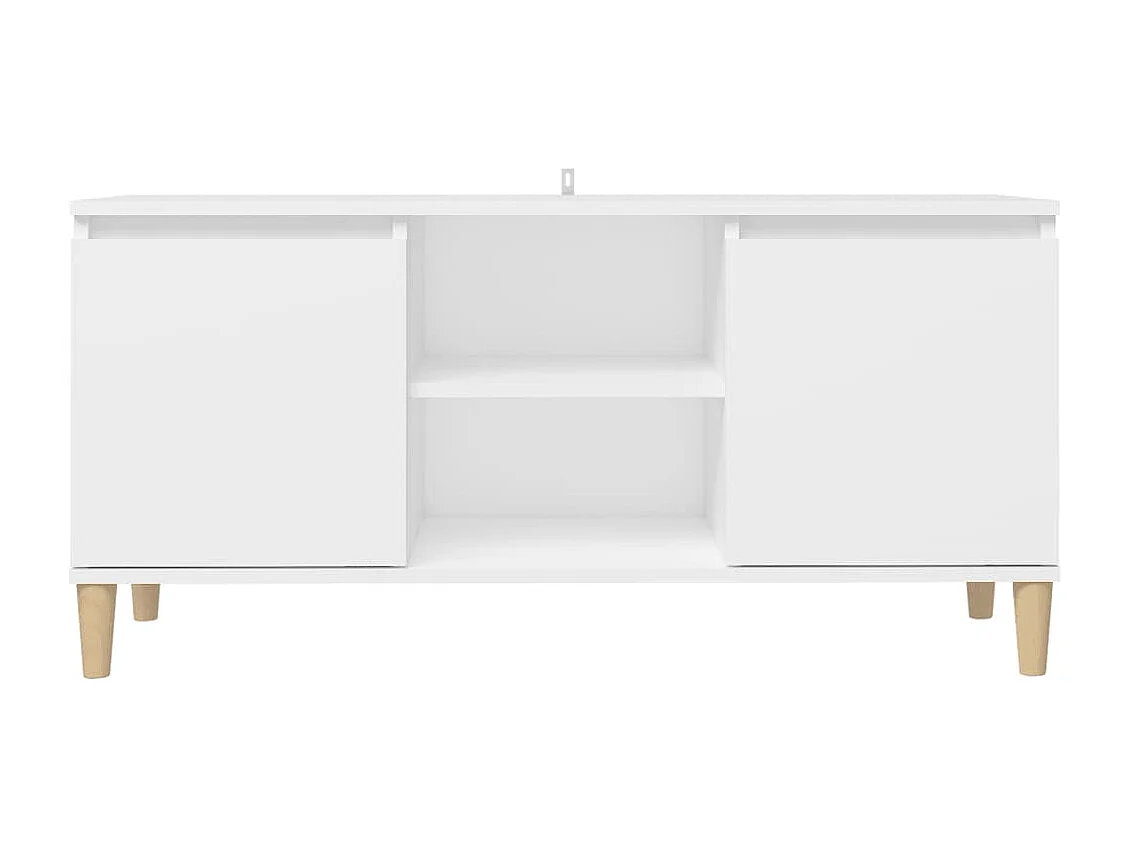 Meuble TV avec pieds en bois massif Blanc 103,5x35x50