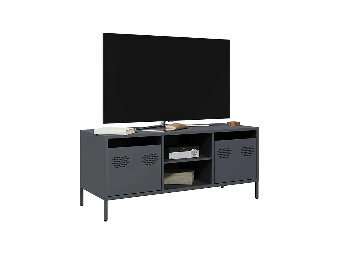 Meuble TV anthracite 101,5x39x43,5 acier laminé à froid