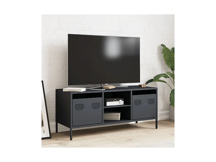 Meuble TV anthracite 101,5x39x43,5 acier laminé à froid