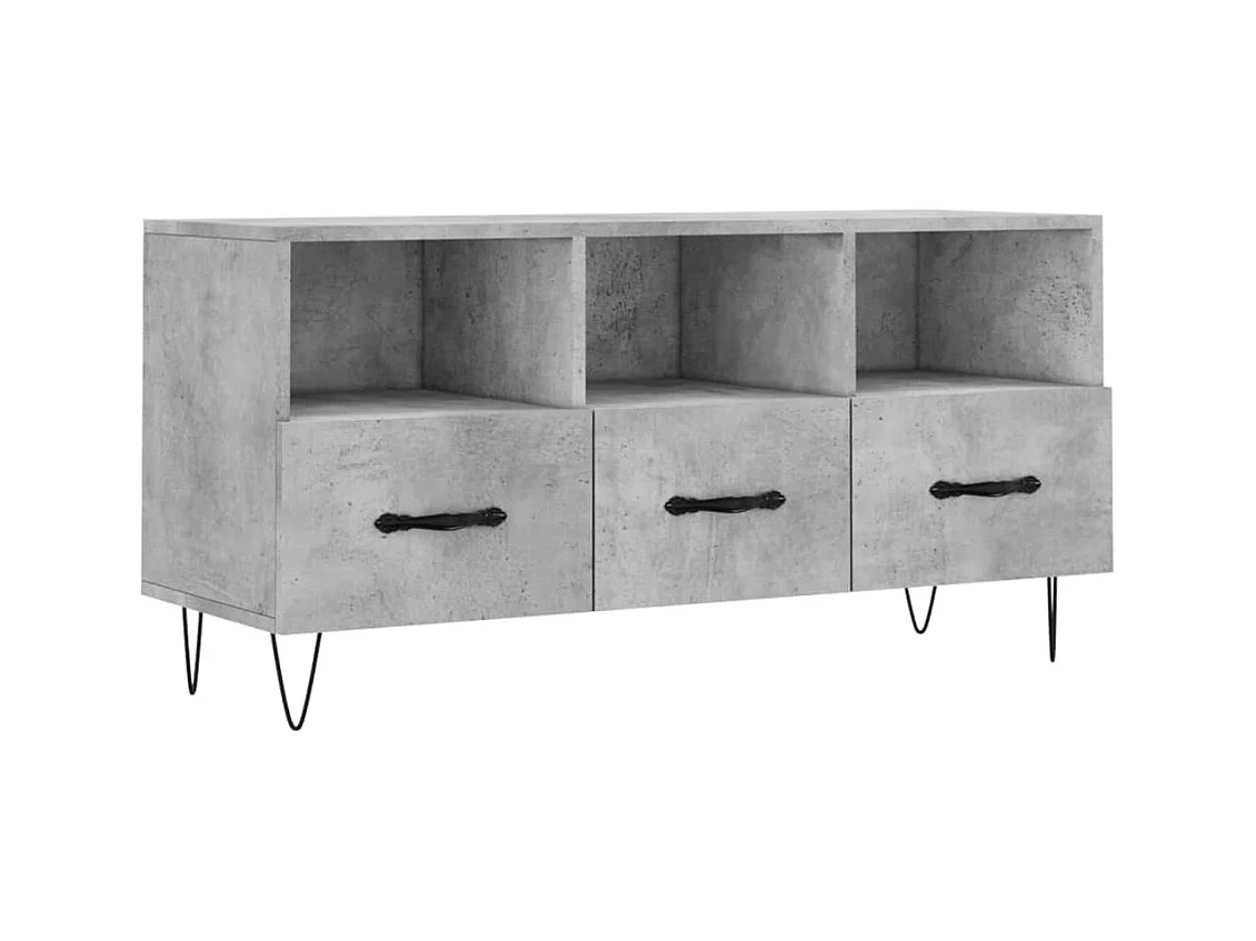 Meuble TV gris béton 102x36x50 bois d'ingénierie