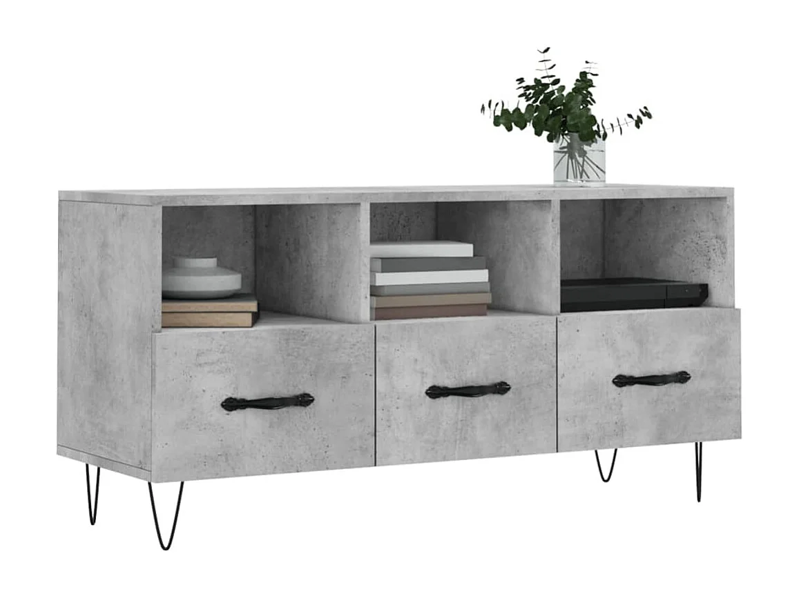Meuble TV gris béton 102x36x50 bois d'ingénierie