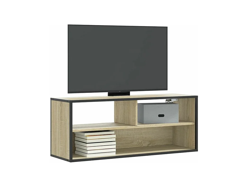 Meuble TV chêne sonoma 100x31x39,5 bois d'ingénierie et métal