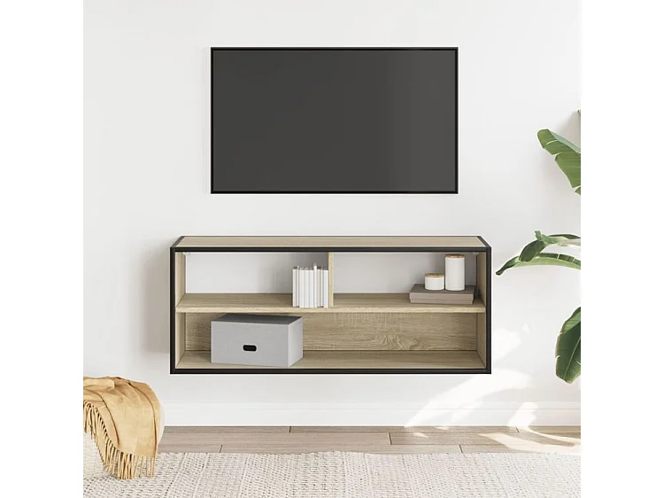 Meuble TV chêne sonoma 100x31x39,5 bois d'ingénierie et métal