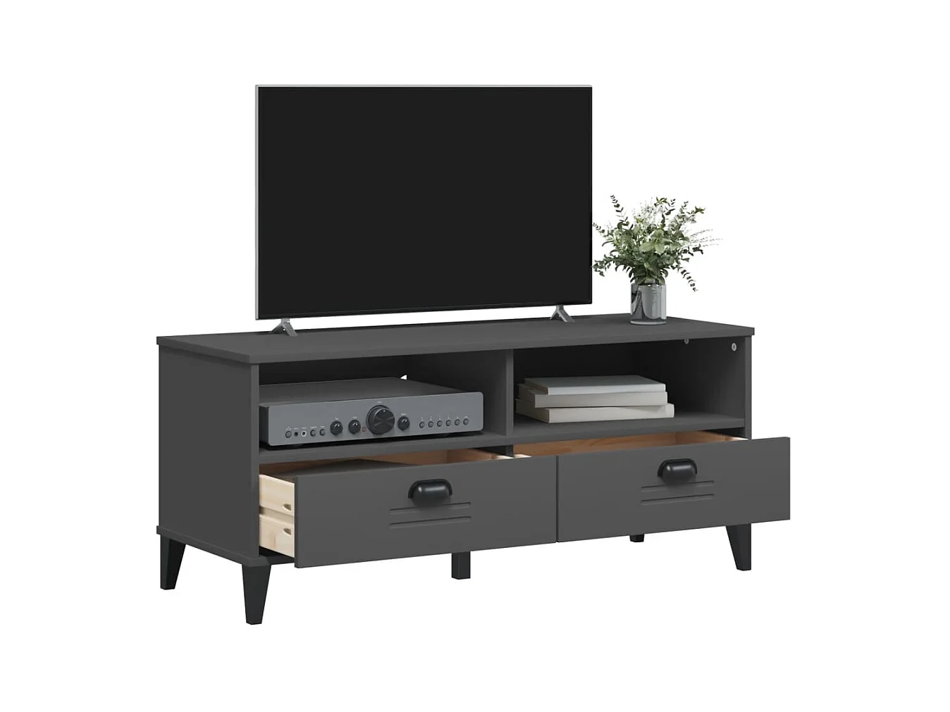 Meuble TV VIKEN gris anthracite bois de pin solide