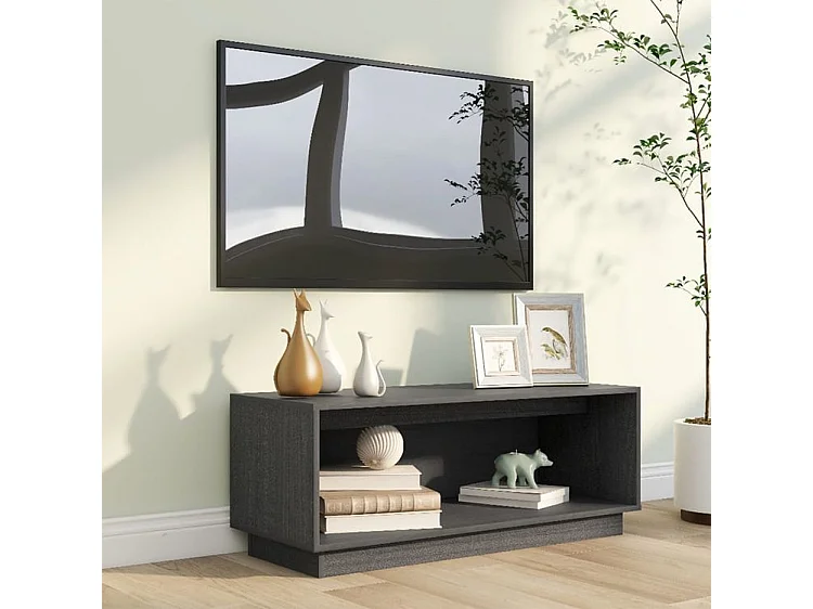 Meuble TV Gris 90x35x35 Bois de pin massif