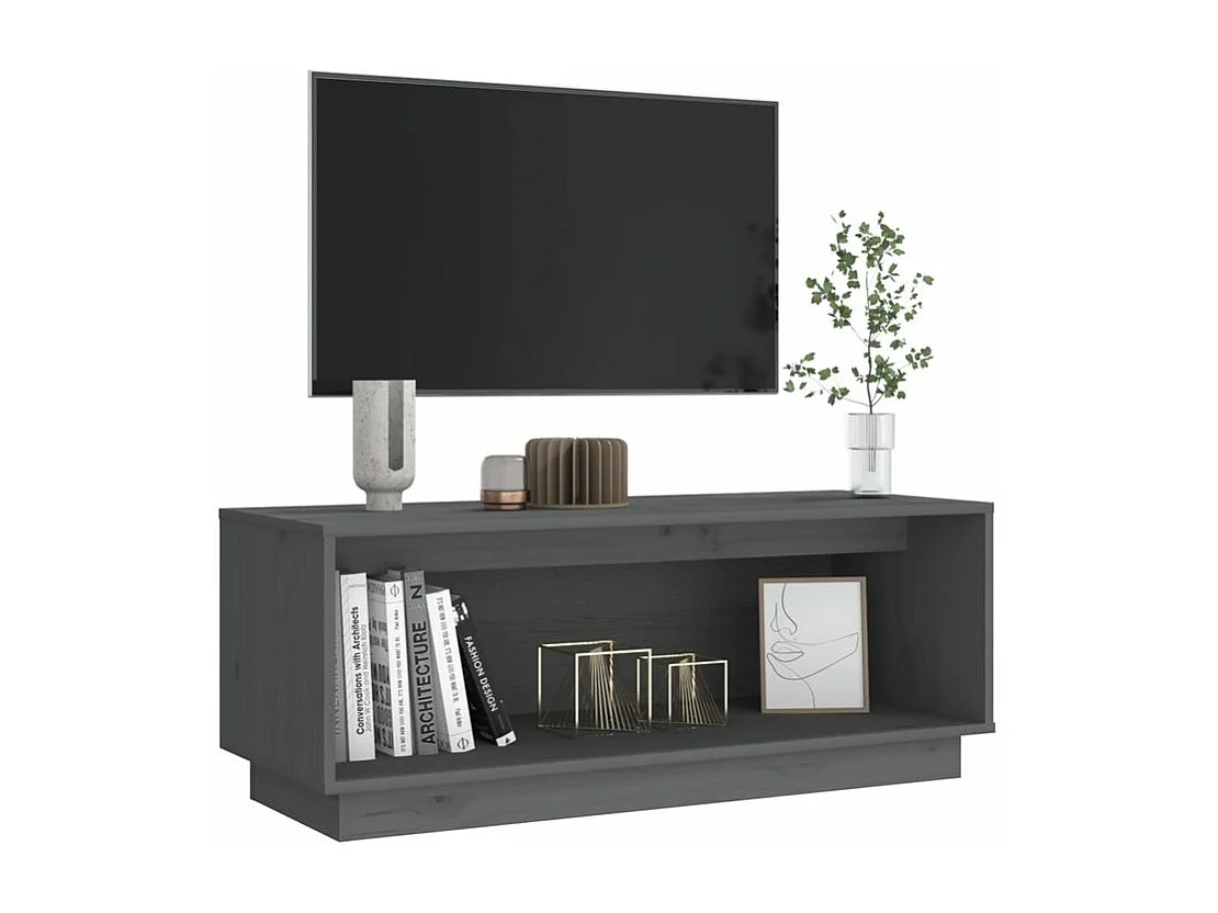 Meuble TV Gris 90x35x35 Bois de pin massif