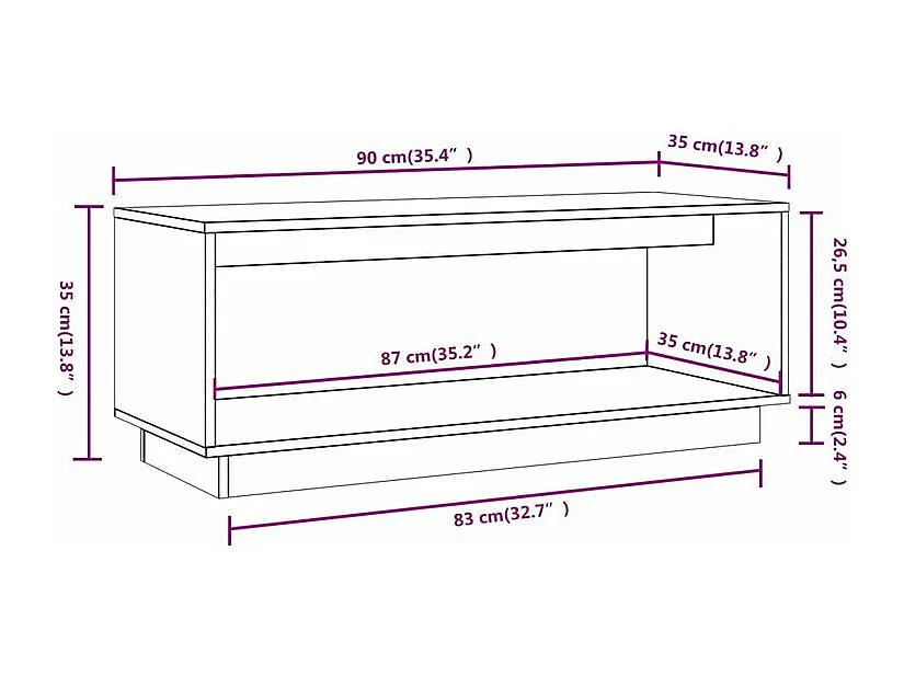 Meuble TV Gris 90x35x35 Bois de pin massif