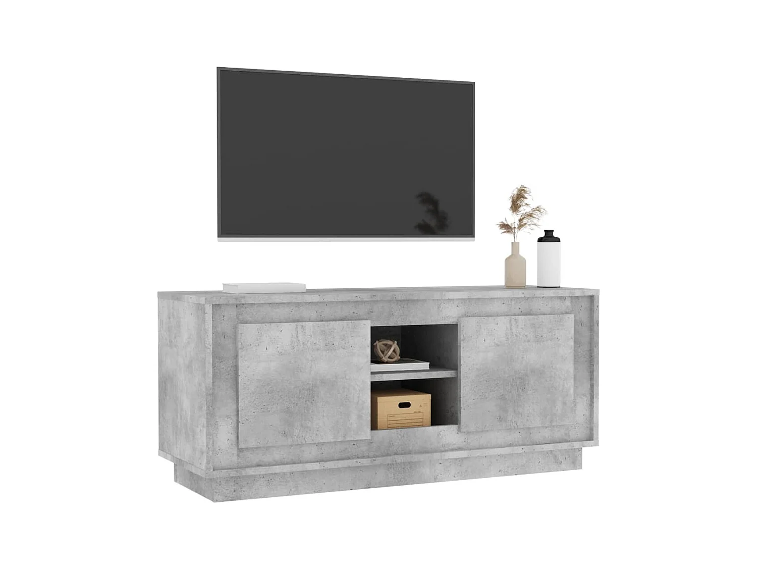 Meuble TV gris béton 102x35x45 bois d'ingénierie
