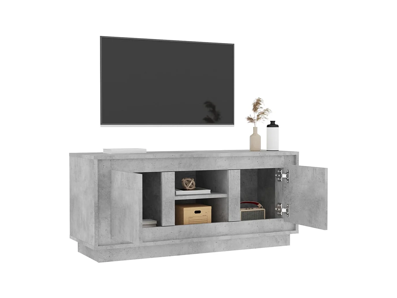Meuble TV gris béton 102x35x45 bois d'ingénierie