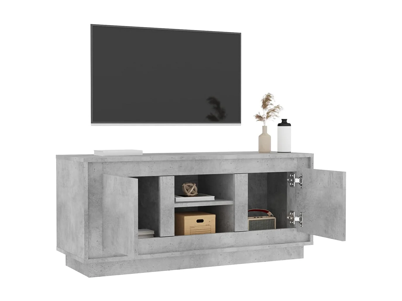 Meuble TV gris béton 102x35x45 bois d'ingénierie
