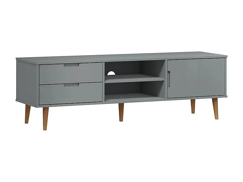 Meuble TV MOLDE Gris 158x40x49 Bois de pin massif
