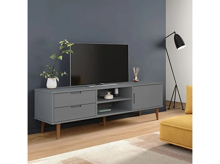Meuble TV MOLDE Gris 158x40x49 Bois de pin massif