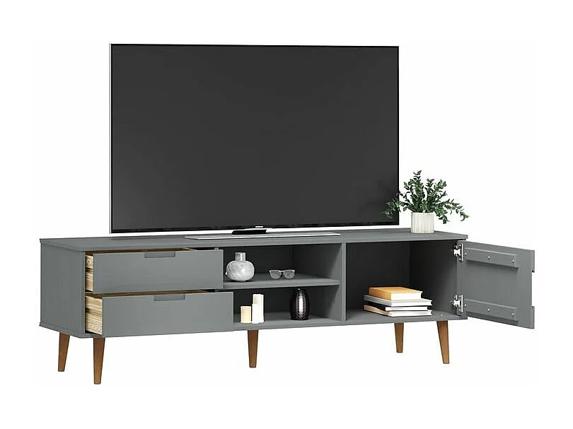 Meuble TV MOLDE Gris 158x40x49 Bois de pin massif