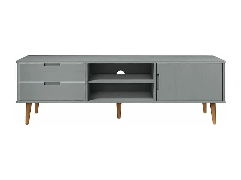 Meuble TV MOLDE Gris 158x40x49 Bois de pin massif