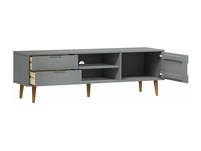 Meuble TV MOLDE Gris 158x40x49 Bois de pin massif