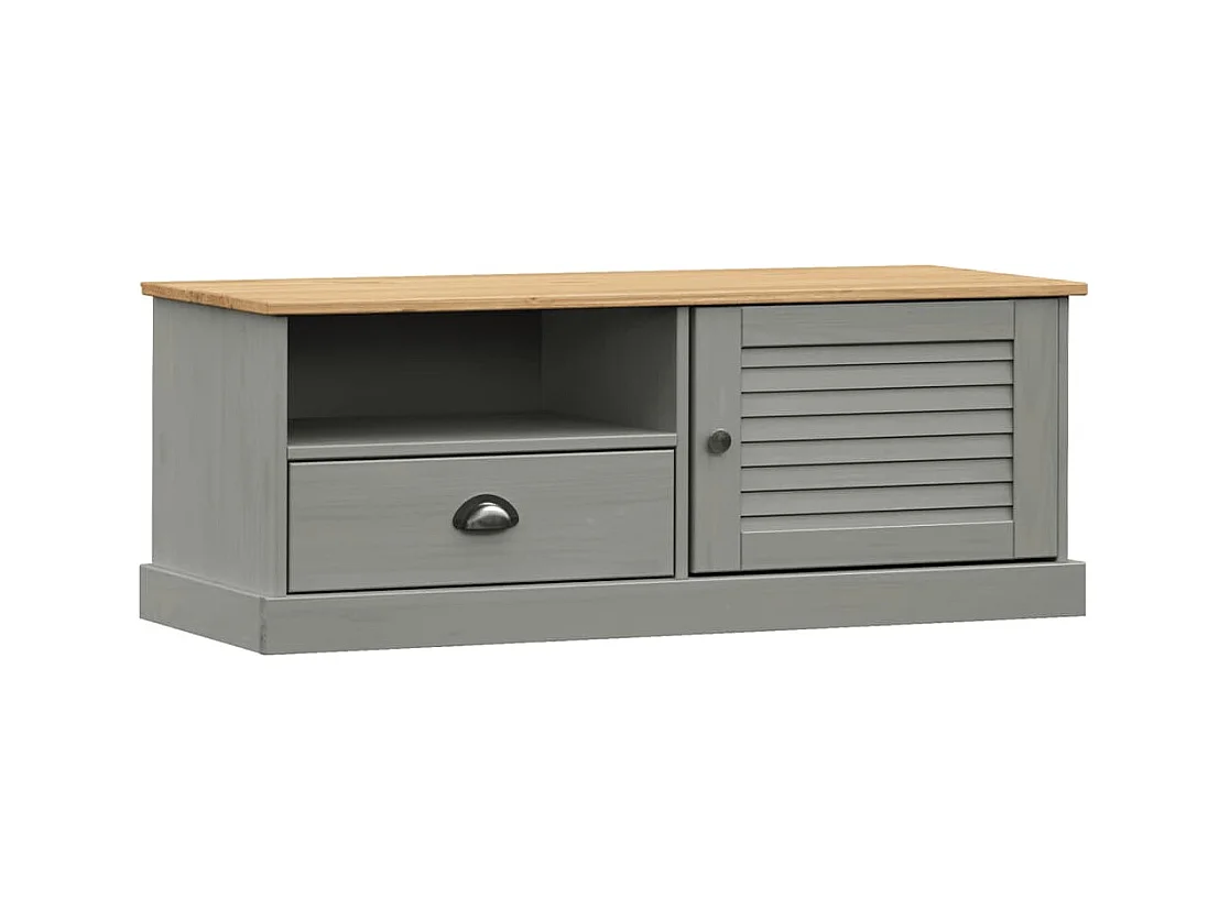 Meuble TV VIGO gris 106x40x40 bois massif de pin