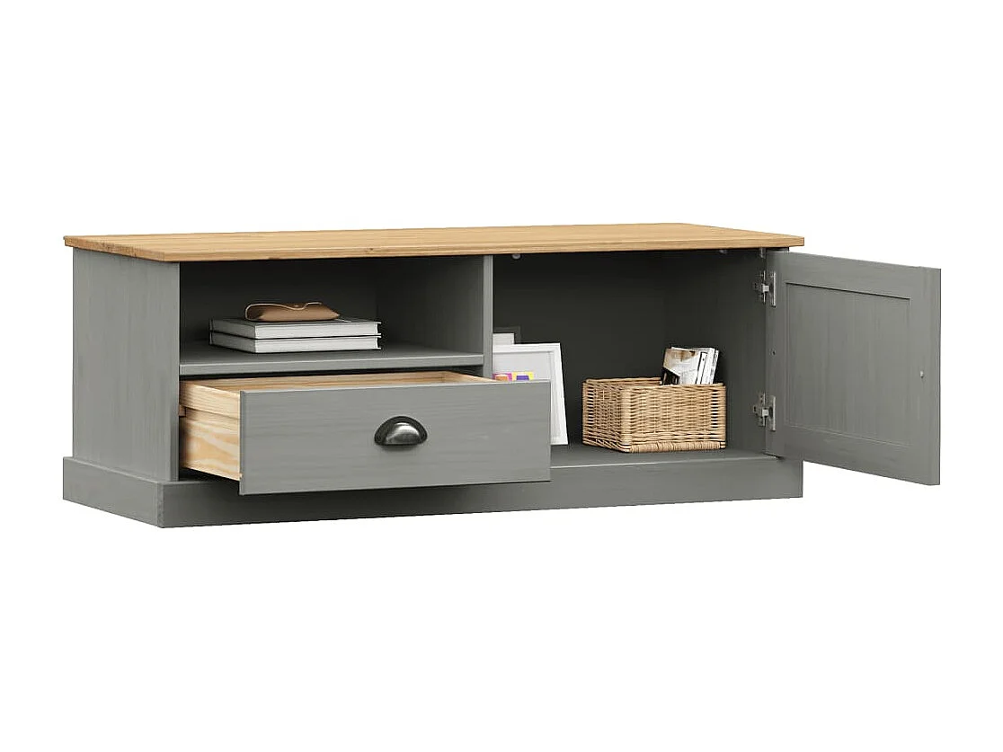 Meuble TV VIGO gris 106x40x40 bois massif de pin