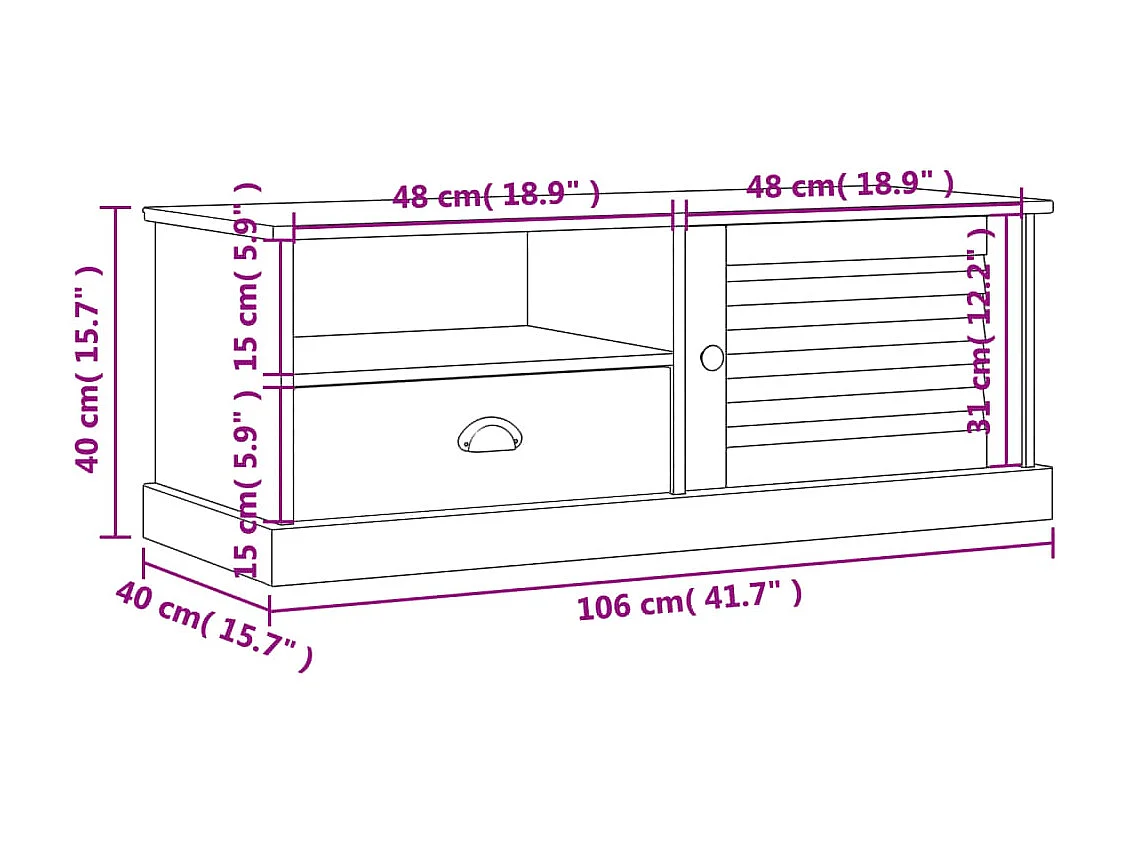 Meuble TV VIGO gris 106x40x40 bois massif de pin
