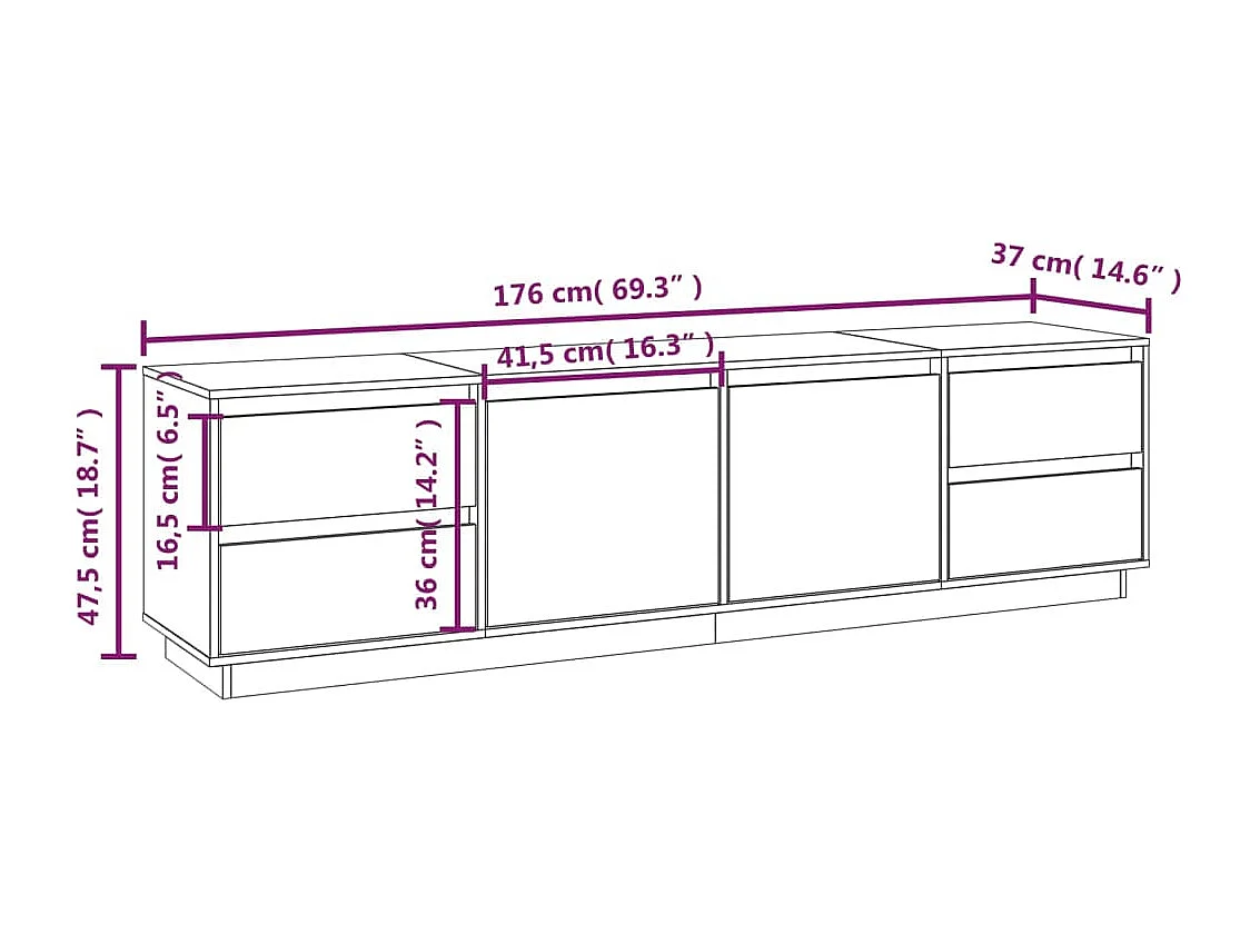 Meuble TV Marron miel 176x37x47,5 Bois de pin massif