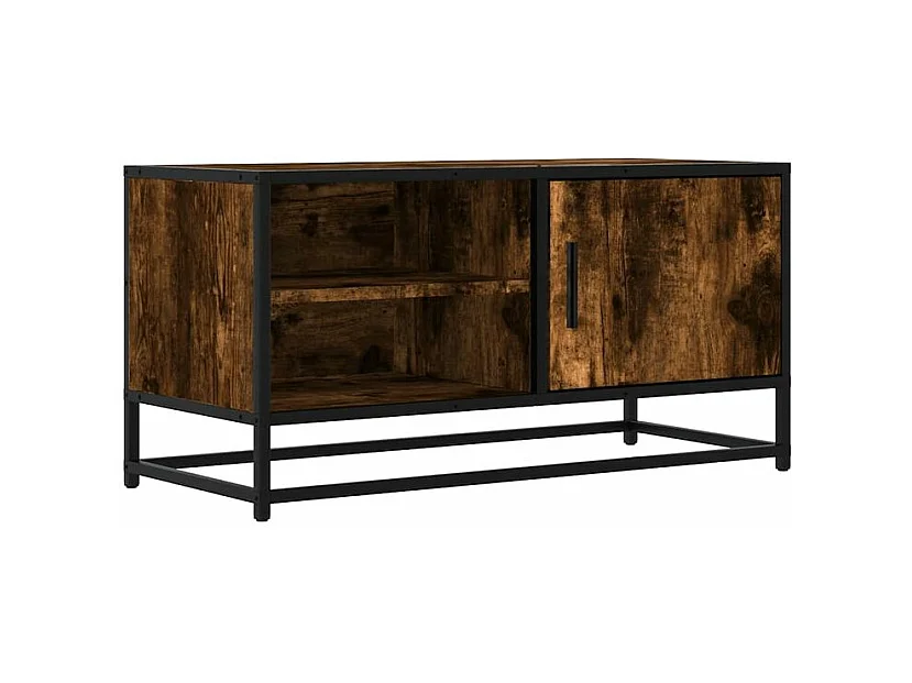 Meuble TV chêne fumé 80x34,5x40 bois d'ingénierie et métal