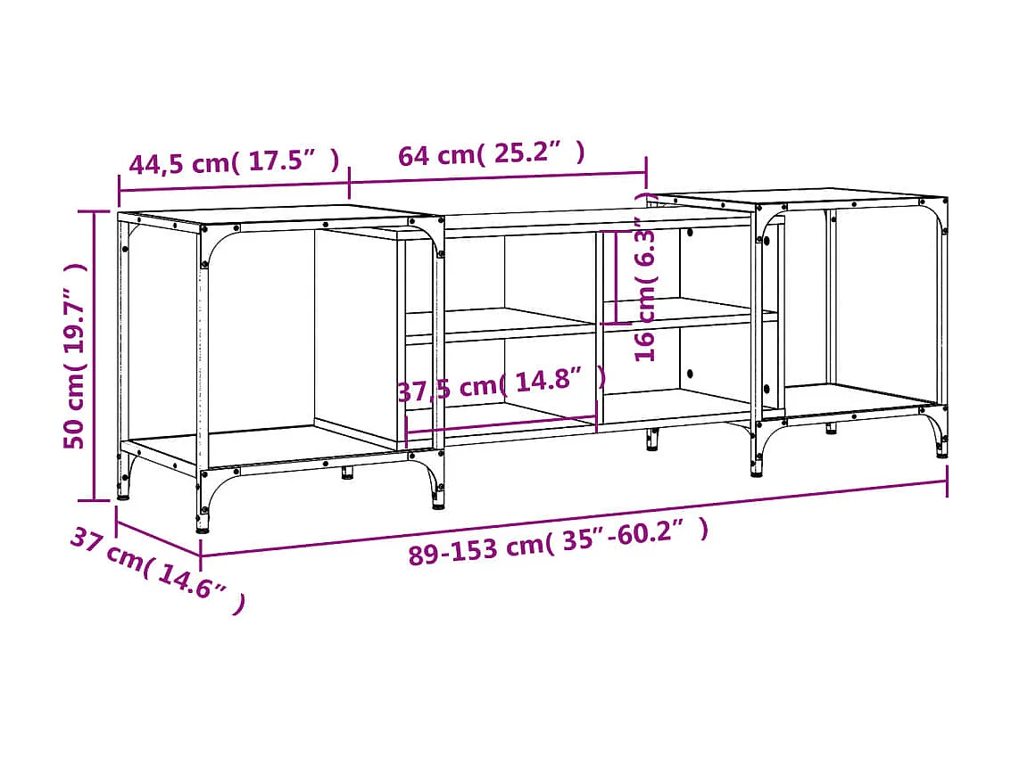 Meuble TV chêne fumé 153x37x50 bois d'ingénierie