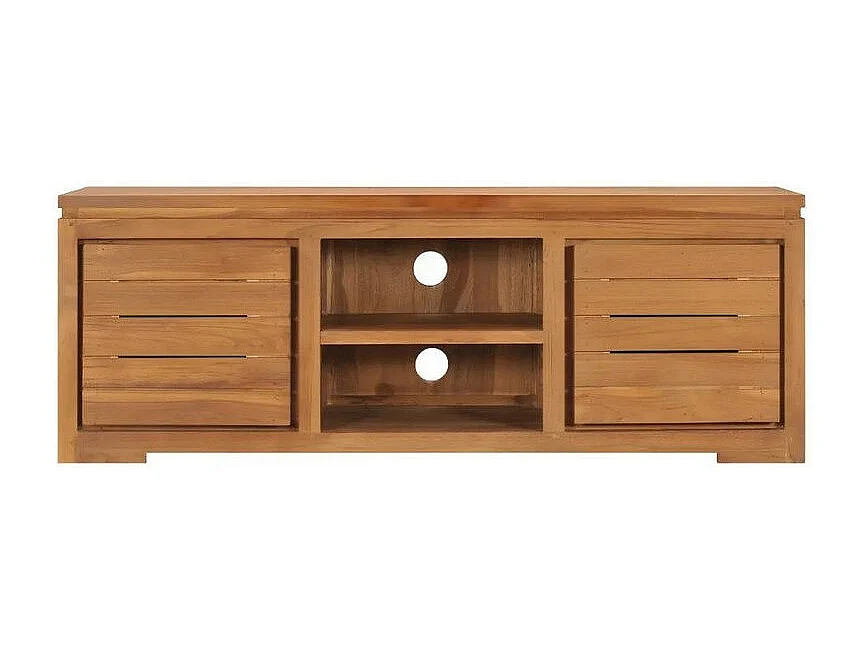 Meuble TV 2 portes 2 niches teck massif foncé Siar 110cm