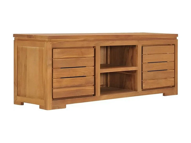 Meuble TV 2 portes 2 niches teck massif foncé Siar 110cm