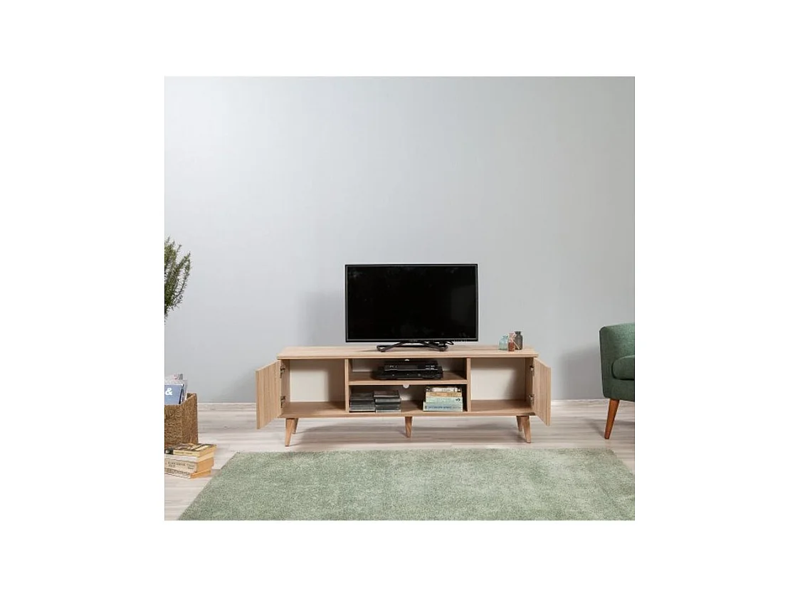 Mueble de TV de melamina – 140 cm – Roble Sonoma – 18 mm