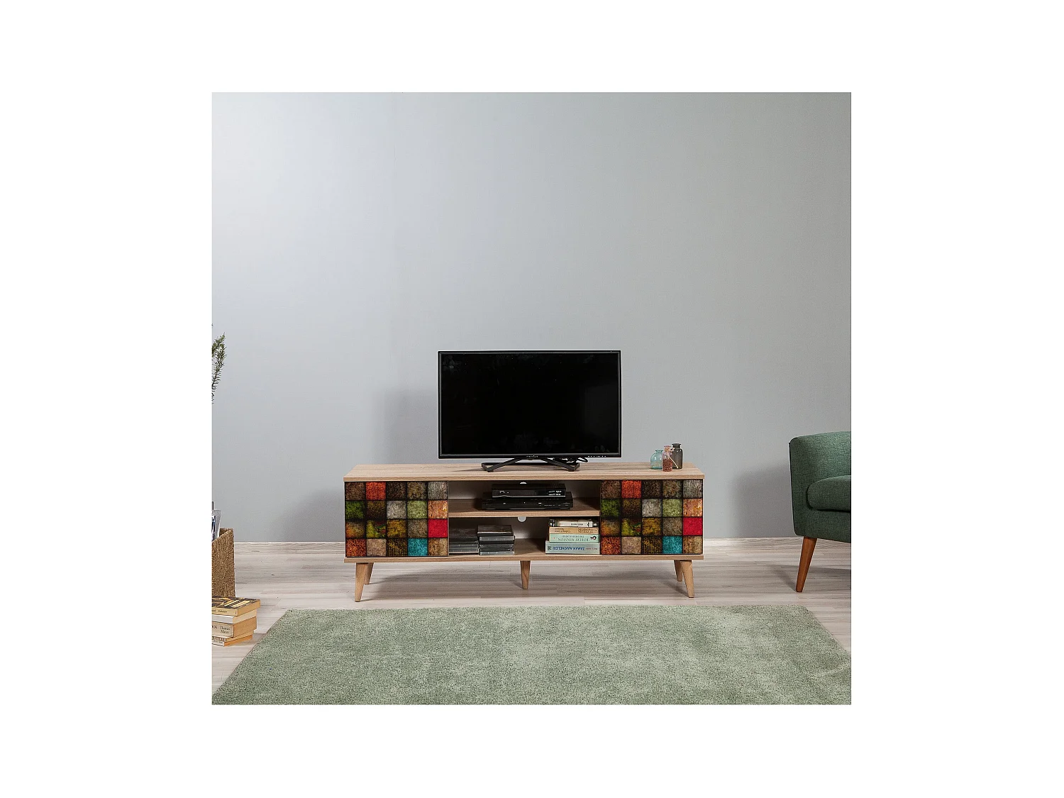 Mueble de TV de melamina – 140 cm – Roble Sonoma – 18 mm