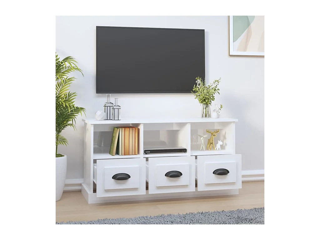 Meuble TV blanc brillant 100x35x50 bois d'ingénierie