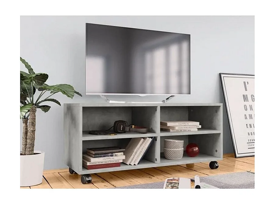 Meuble TV 4 compartiments bois gris effet béton Reaza 90cm