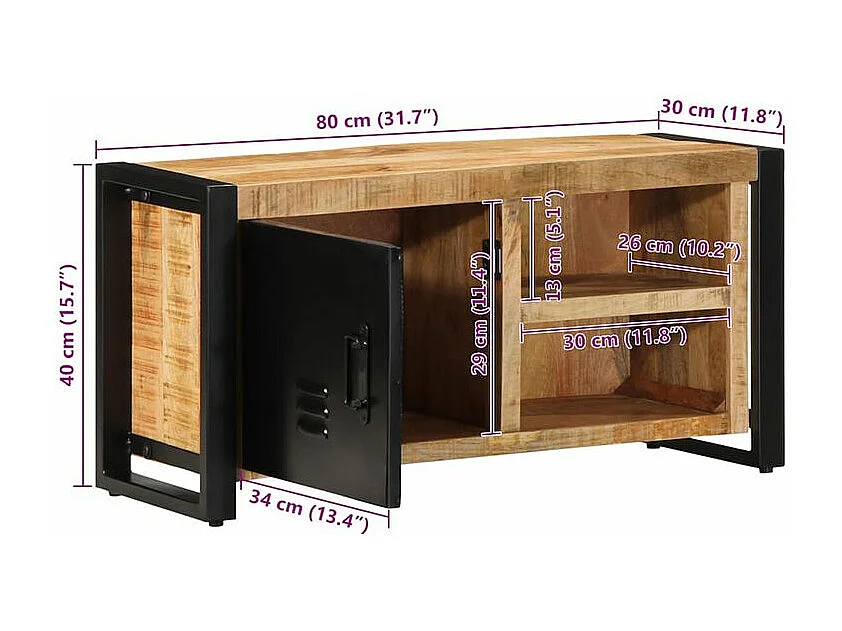 Meuble TV 80x30x40 bois massif de manguier brut