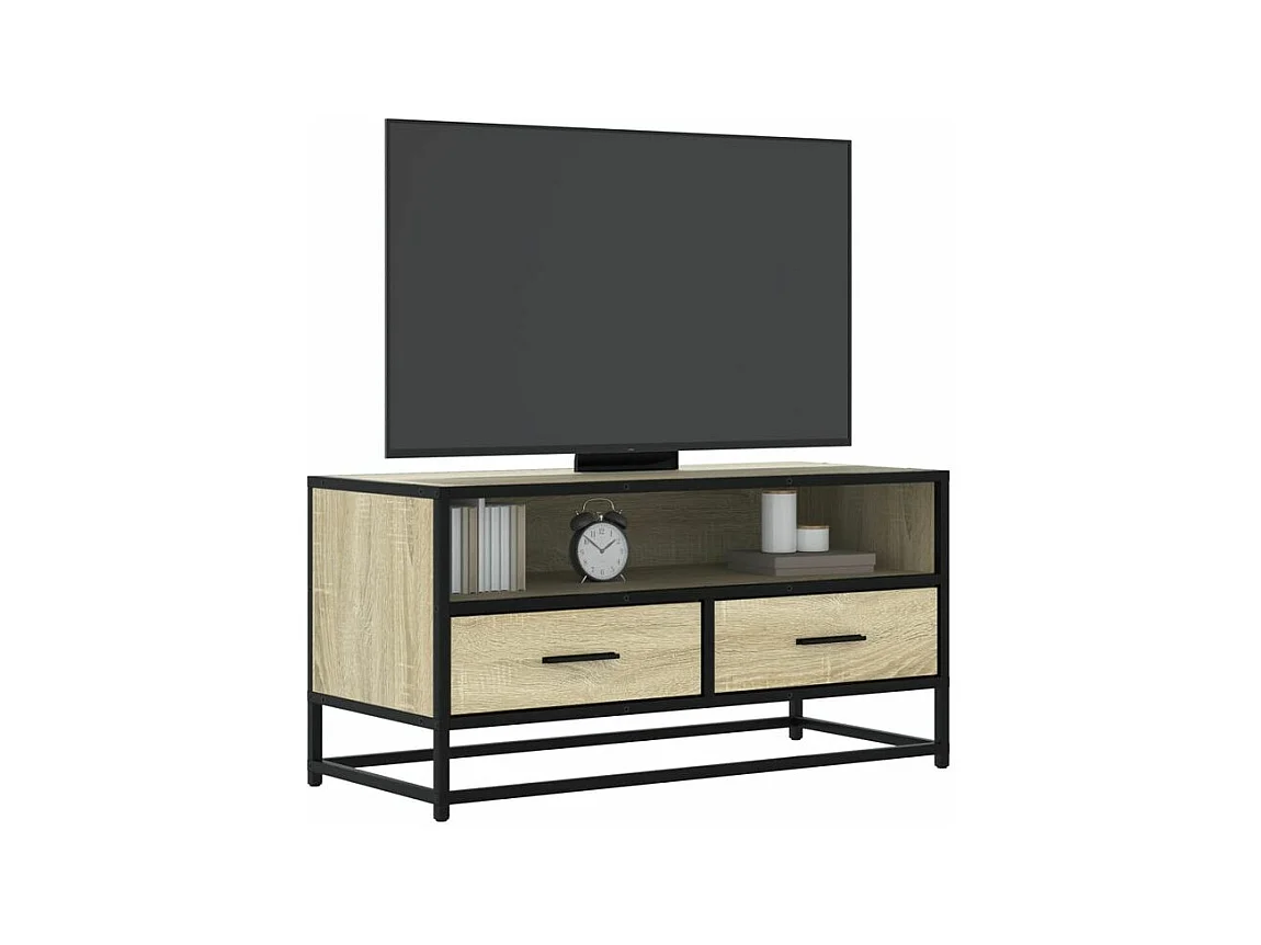 Meuble TV chêne sonoma 80x34,5x40 bois d'ingénierie et métal