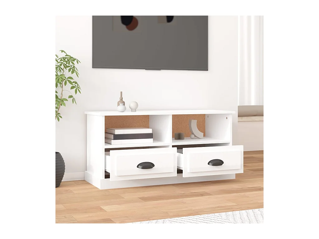 Meuble TV blanc brillant 93x35,5x45 bois d'ingénierie