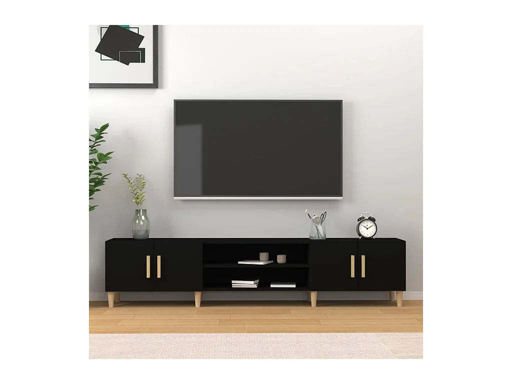 Meuble TV noir 180x31,5x40 bois d'ingénierie