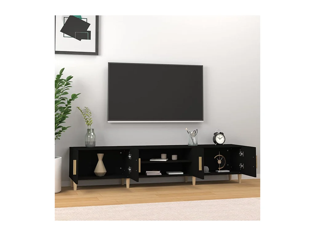 Meuble TV noir 180x31,5x40 bois d'ingénierie