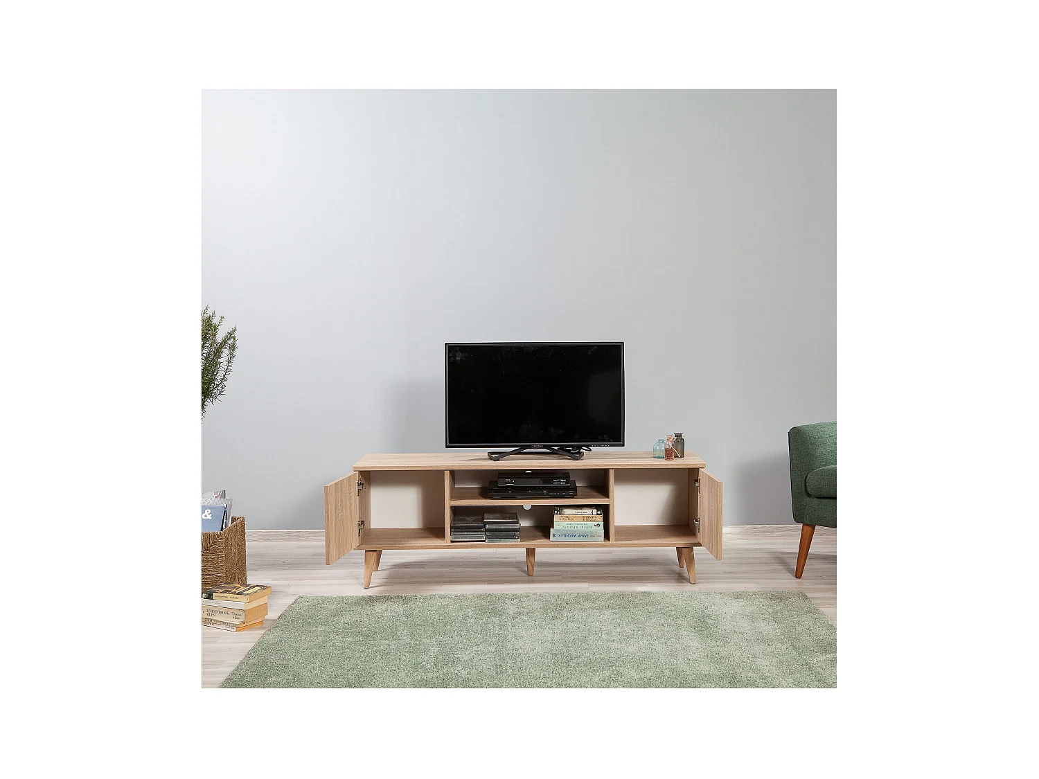 Mueble de TV de roble Sonoma – 140 cm – 100% melamina – 18 mm