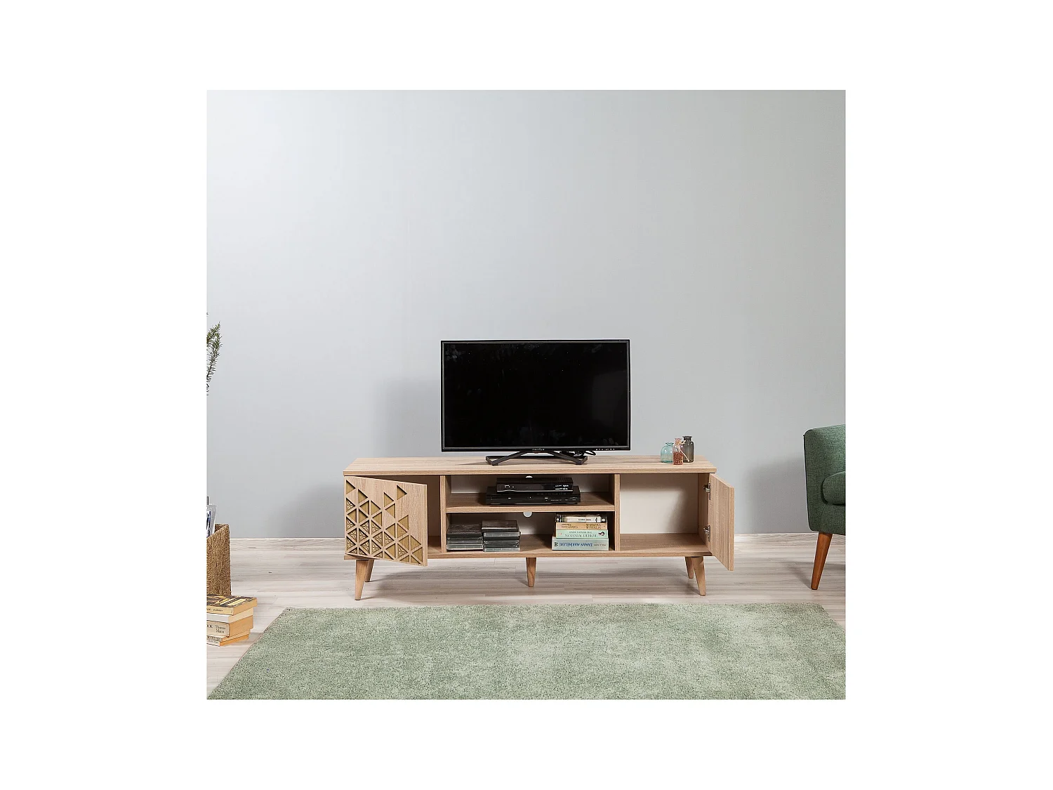 Mueble de TV de roble Sonoma – 140 cm – 100% melamina – 18 mm