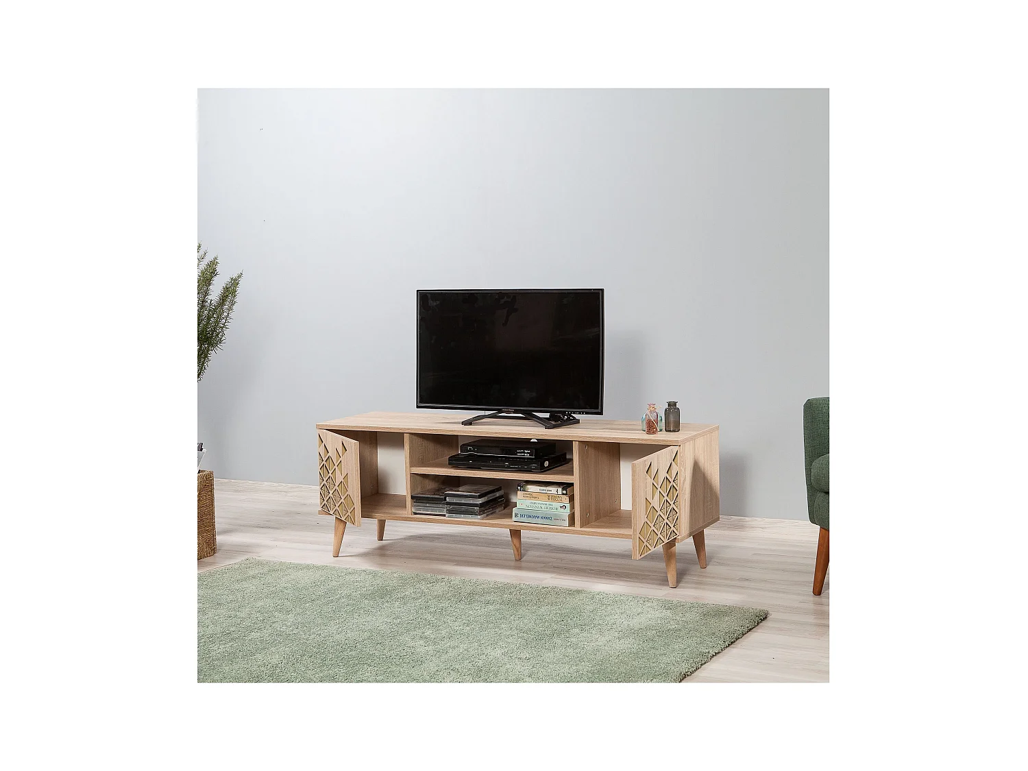 Mueble de TV de roble Sonoma – 140 cm – 100% melamina – 18 mm