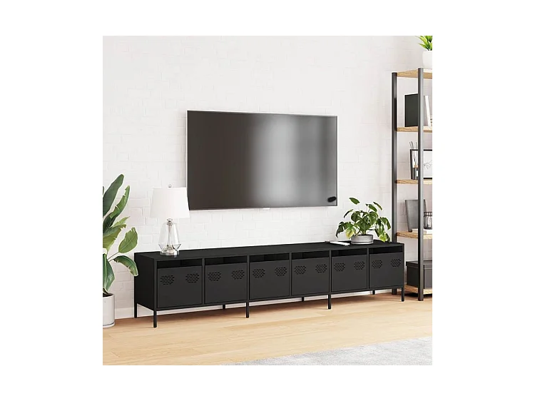 Meuble TV noir 202x39x43,5 acier laminé à froid